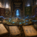 A grand medieval fantasy guild hall serves as a visual metaphor for JavaScript state management. At the center of the vast stone chamber, a glowing magical crystal labeled State powers a detailed miniature kingdom displayed on a large round table. Blue streams of magical energy connect the crystal to labeled regions representing inventory, quests, notifications, settings, world map, and UI components, illustrating how shared application state flows throughout an entire system. Massive banners surrounding the hall depict engineering concepts including actions, dispatch, reducers, state changes, subscribers, immutable updates, normalized structure, and a guild ledger that records every change. Ancient books, engineering diagrams, drafting tools, glowing runes, and architectural details reinforce themes of organization, maintainability, and long-term software design in a painterly, Dungeons & Dragons-inspired editorial illustration.