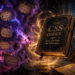 An ancient illuminated codex floats above a stone pedestal inside a dark fantasy library while chaotic purple and blue magical energy erupts around it. Torn parchment scraps swirl through the magical storm bearing frustrated messages such as Why Did It Move?, But I Set the Color!, It Was Fine Yesterday!, I Do Not Understand!, and Why No Work?. Glowing question marks and floating debris drift through the air, reinforcing the sense of confusion and unpredictability. The massive codex radiates warm golden light that contrasts with the surrounding chaos, suggesting hidden knowledge and order beneath the apparent magical disorder. Towering bookshelves, candles, scrolls, and arcane artifacts fill the background, creating a fantasy atmosphere that symbolizes discovering the rules behind seemingly unpredictable behavior.