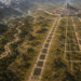 Aerial fantasy battlefield viewed from a cartographer's perspective showing three distinct military routes converging on a fortified city. A winding road follows rivers and forests through rugged terrain on the left, a disciplined army advances in straight formations across open ground in the center, and a highly organized network of grid-like roads and districts stretches across the right side of the landscape. Mountains, rivers, valleys, forests, and strategic fortifications create a vast tactical environment that emphasizes planning, movement, and strategy rather than combat.