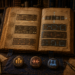 An ancient illuminated codex lies open on a richly detailed arcane workbench inside a fantasy scholar's study. The pages display glowing geometric diagrams composed of rectangular panels aligned along horizontal and vertical axes, representing structured layout systems rather than chaotic magic. Surrounding the codex are parchment blueprints, brass measuring instruments, crystals, and celestial devices illuminated by warm candlelight. Three glowing rune stones rest prominently in the foreground, symbolizing growth, shrinking, and foundation, reinforcing the theme that powerful enchantments are governed by precise rules. The scene conveys disciplined magical engineering, architectural planning, and the hidden structure behind seemingly magical systems.