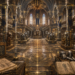 A vast medieval royal armory stretches through a grand vaulted castle hall where hundreds of meticulously arranged suits of armor are displayed on pedestals, racks, and alcoves with perfect symmetry. Glowing golden magical construction lines, geometric drafting diagrams, measuring guides, and alignment grids overlay the architecture, emphasizing organization, hierarchy, and precision. Sunlight pours through towering stained-glass windows, illuminating polished steel armor, carved stone columns, architectural blueprints, measuring tools, and inventory ledgers. The richly detailed fantasy scene conveys craftsmanship, maintainability, and thoughtful design, symbolizing the principles of structured CSS layout and front-end architecture without depicting any people or action.