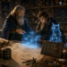 A wide, painterly fantasy workshop serves as an editorial metaphor for modern software engineering. An experienced wizard mentor and a thoughtful apprentice study a glowing architectural blueprint projected above a large drafting table covered with medieval engineering plans, measuring tools, and manuscripts. A luminous blue magical familiar sits beside them, symbolizing human and AI collaboration. Towering bookshelves are filled with volumes on algorithms, design patterns, testing, security, ethics, and software architecture, while the surrounding workshop features drafting instruments, enchanted artifacts, blueprints, and engineering ledgers that emphasize craftsmanship, long-term planning, and responsible engineering. Warm golden light contrasts with cool blue magical illumination, creating an atmosphere of thoughtful mentorship where engineering judgment, software craftsmanship, and responsible AI take precedence over magical spectacle. The image introduces The Enchanted Workshop by portraying software engineering as a disciplined craft supported by powerful tools rather than defined by them, consistent with the StackNScroll editorial illustration philosophy.