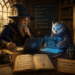 An experienced wizard sits thoughtfully at a workbench inside a warm, medieval-inspired workshop, collaborating with a glowing owl familiar that represents artificial intelligence. Ancient spellbooks and engineering references surround them alongside a modern laptop displaying architectural diagrams, while magical holographic interfaces illustrate AI-assisted development workflows. Banners and notes throughout the workshop emphasize engineering judgment, human responsibility, and collaboration over automation. The scene blends fantasy and software engineering to symbolize AI as a trusted apprentice that accelerates development without replacing the wisdom, decision-making, and accountability of the engineer.