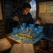 A fantasy-inspired software engineer in a medieval workshop uses glowing blue magic to build a miniature castle prototype, surrounded by diagrams for prototype boundaries, experimentation, and decision-making, with references to rapid prototyping, MVP development, innovation, and product discovery.