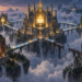 Wide fantasy illustration of a central glowing archive fortress connected to several smaller replicated archive towers by illuminated bridges, with one broken bridge representing network partition and inconsistent data across a distributed system.